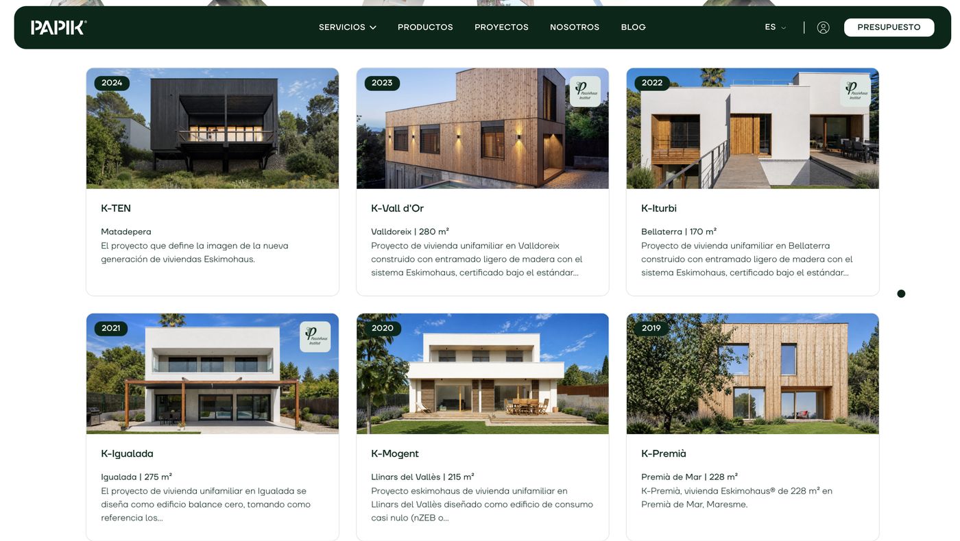 Catálogo de proyectos de Papik